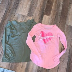 Nike and Cat & Jack Girls Long Sleeve Crewneck Casual Tee Set of 2 Size 4/5